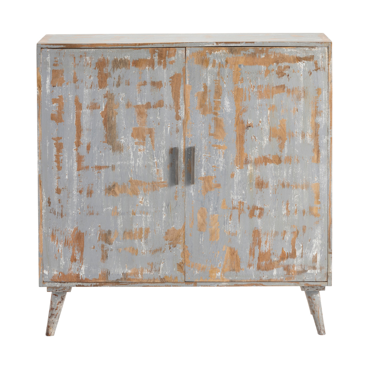 CRESTVIEW COLLECTION CVFNR657 Bengal Manor Mango Wood 2 Door Cabinet Heavily Distressed Grey Finish