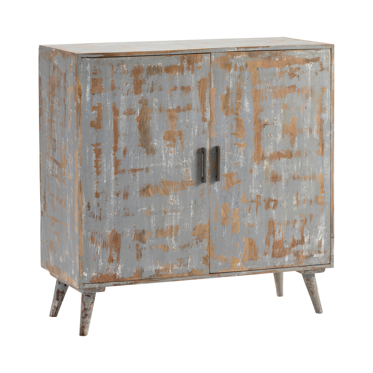 CRESTVIEW COLLECTION CVFNR657 Bengal Manor Mango Wood 2 Door Cabinet Heavily Distressed Grey Finish