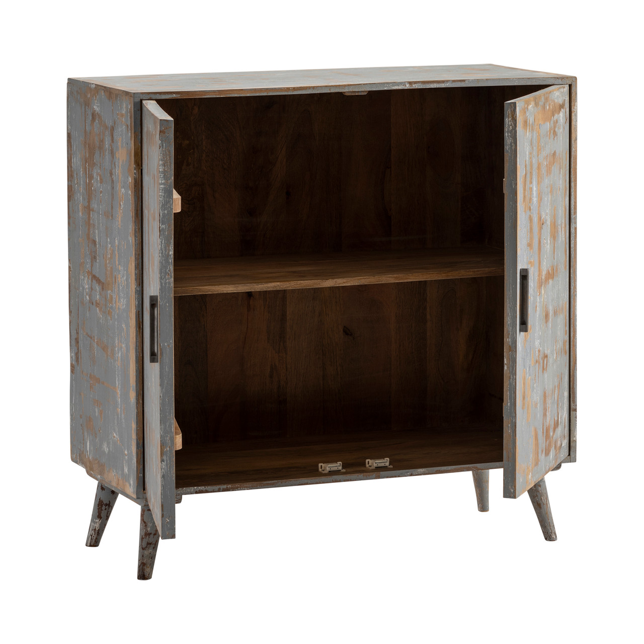 CRESTVIEW COLLECTION CVFNR657 Bengal Manor Mango Wood 2 Door Cabinet Heavily Distressed Grey Finish