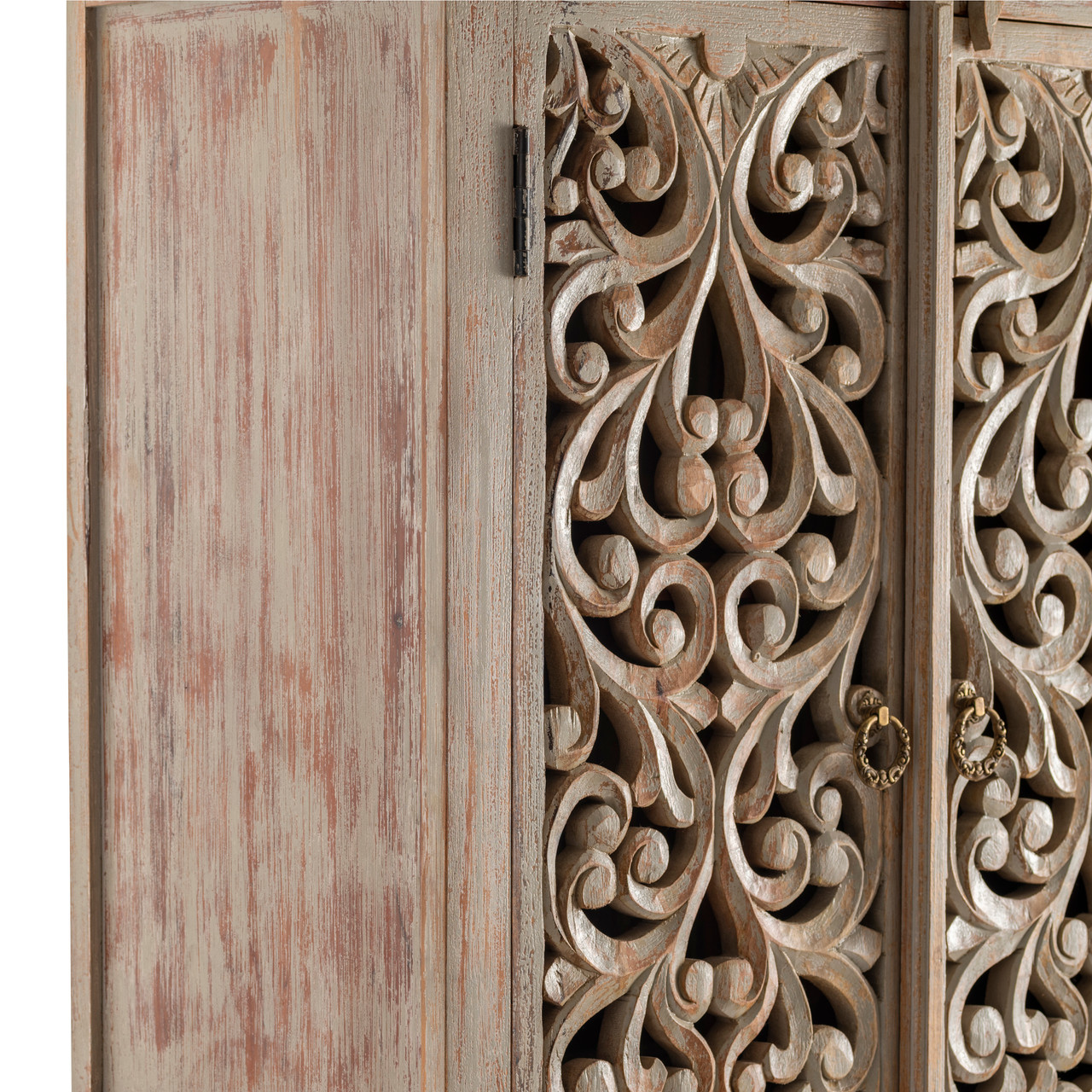 CRESTVIEW COLLECTION CVFNR353 Bengal Manor Mango Wood Hand Carved Open Design 2 Door Tall Cabinet