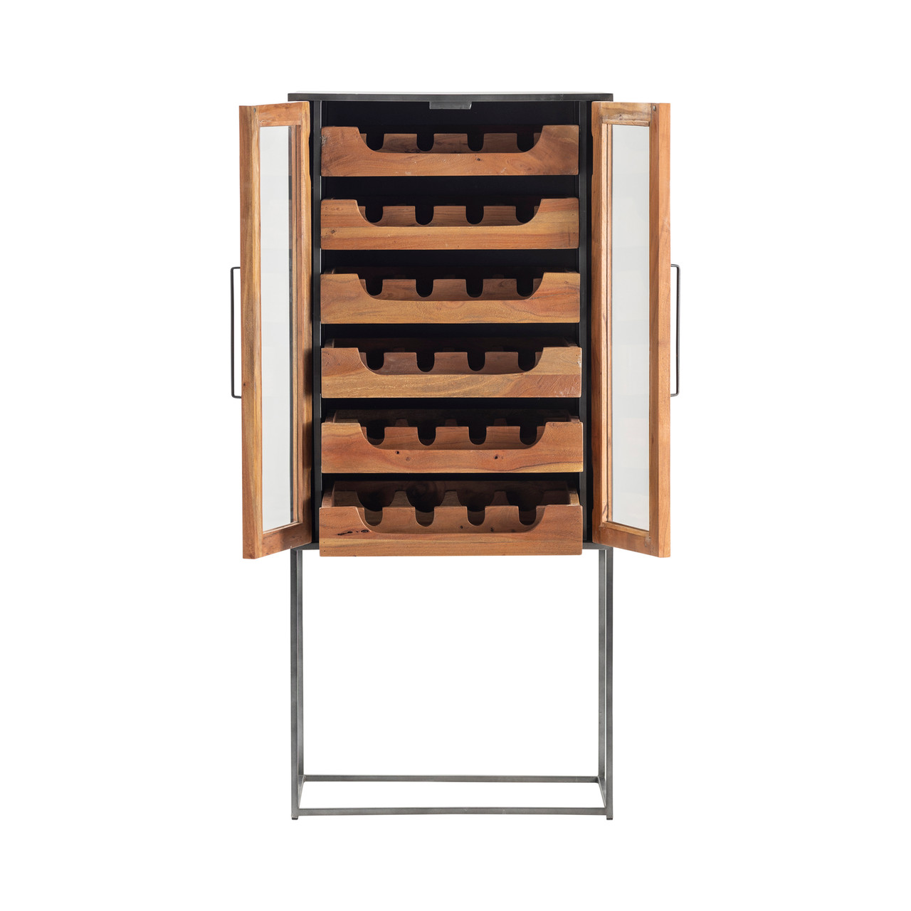 CRESTVIEW COLLECTION CVFNR707 Bengal Manor Natural Acacia Wood Tall 2 Glass Door and Metal Wine Cabinet