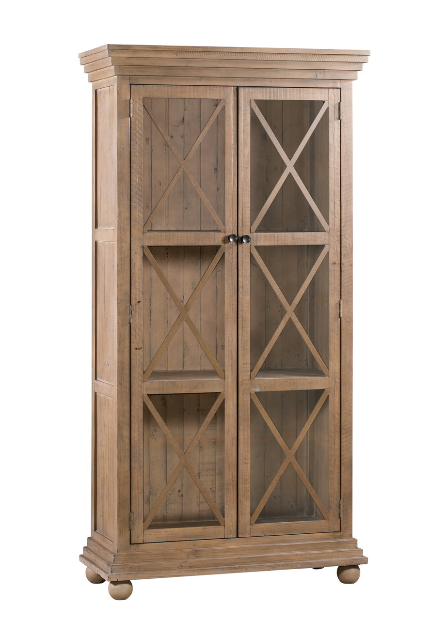 CRESTVIEW COLLECTION CVFVR8120 Pembroke Plantation Recycled Pine Hudson Finish 2 Glass Door Tall Cabinet