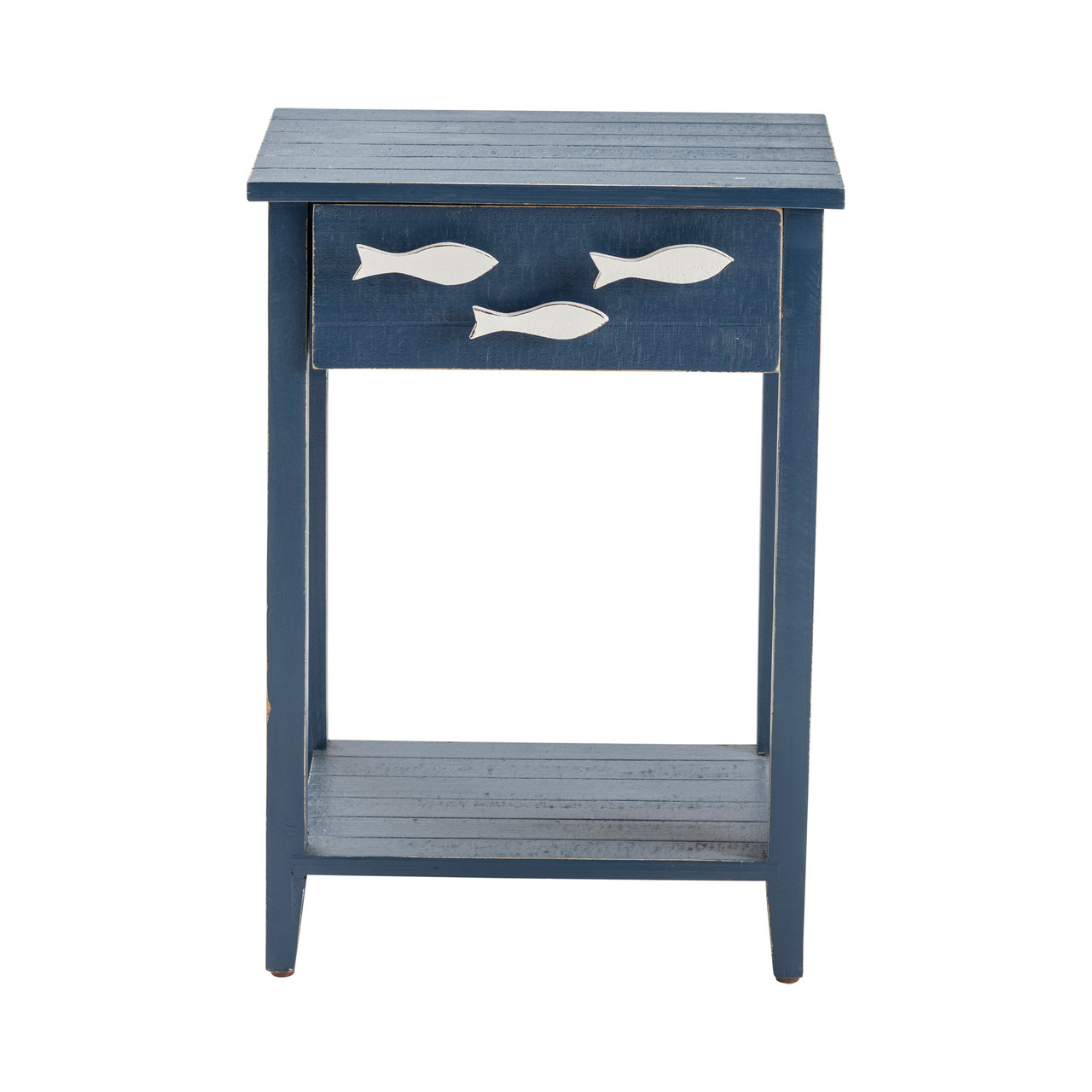 CRESTVIEW COLLECTION CVFZR3562 Nautical Navy 1 Drawer Accent Table w/ Fish Hardware