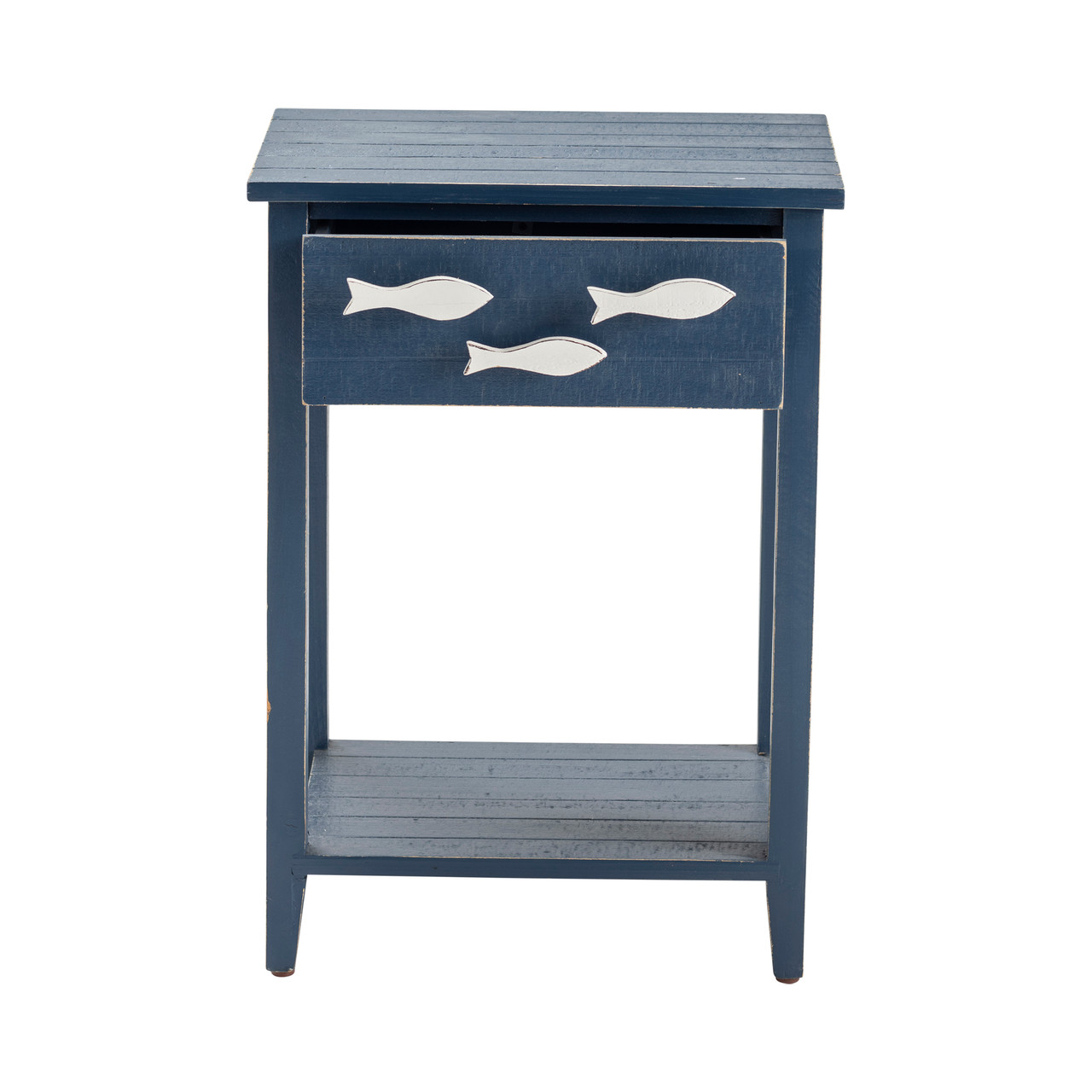 CRESTVIEW COLLECTION CVFZR3562 Nautical Navy 1 Drawer Accent Table w/ Fish Hardware