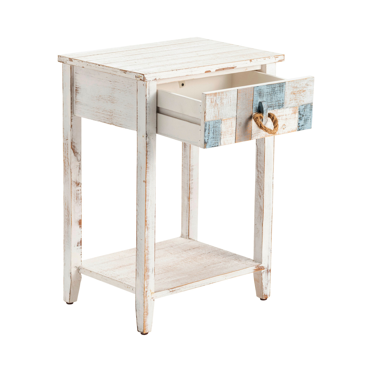 CRESTVIEW COLLECTION CVFZR3561 South Shore Multi Color Nautical Patchwork 1 Drawer Accent Table