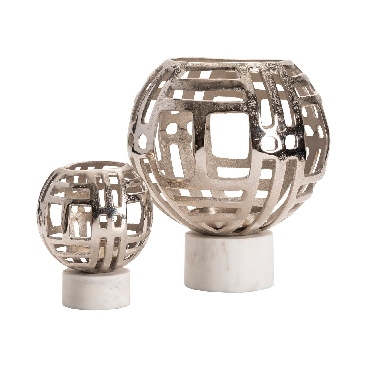 CRESTVIEW COLLECTION CVDEN074 S/2 ALUMINUM TEA LIGHT HOLDER W/MARBLE BASE 1SET/1.93'