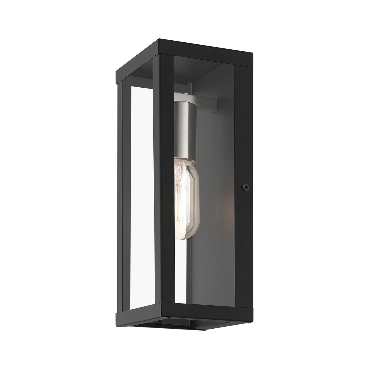 LIVEX LIGHTING 28032-04 1 Light Black Outdoor ADA Medium Wall Lantern with Brushed Nickel Finish Accents