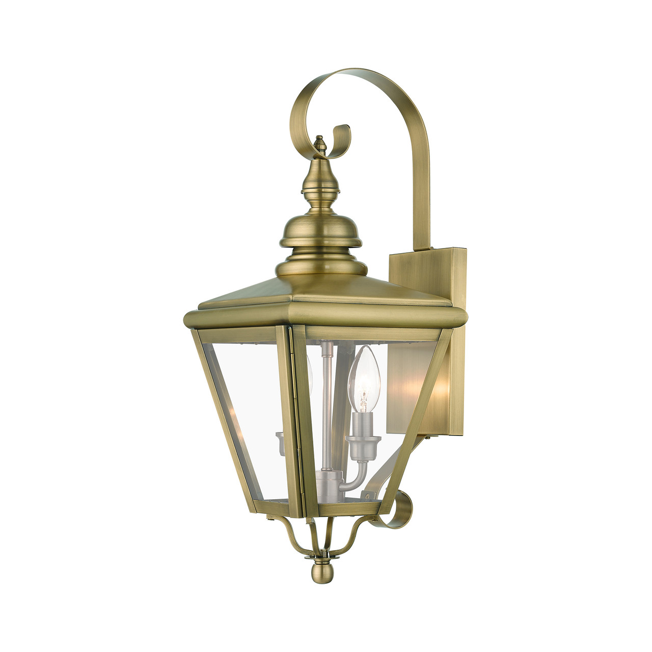 LIVEX LIGHTING 27372-01 2 Light Antique Brass Outdoor Medium Wall Lantern with Brushed Nickel Finish Cluster