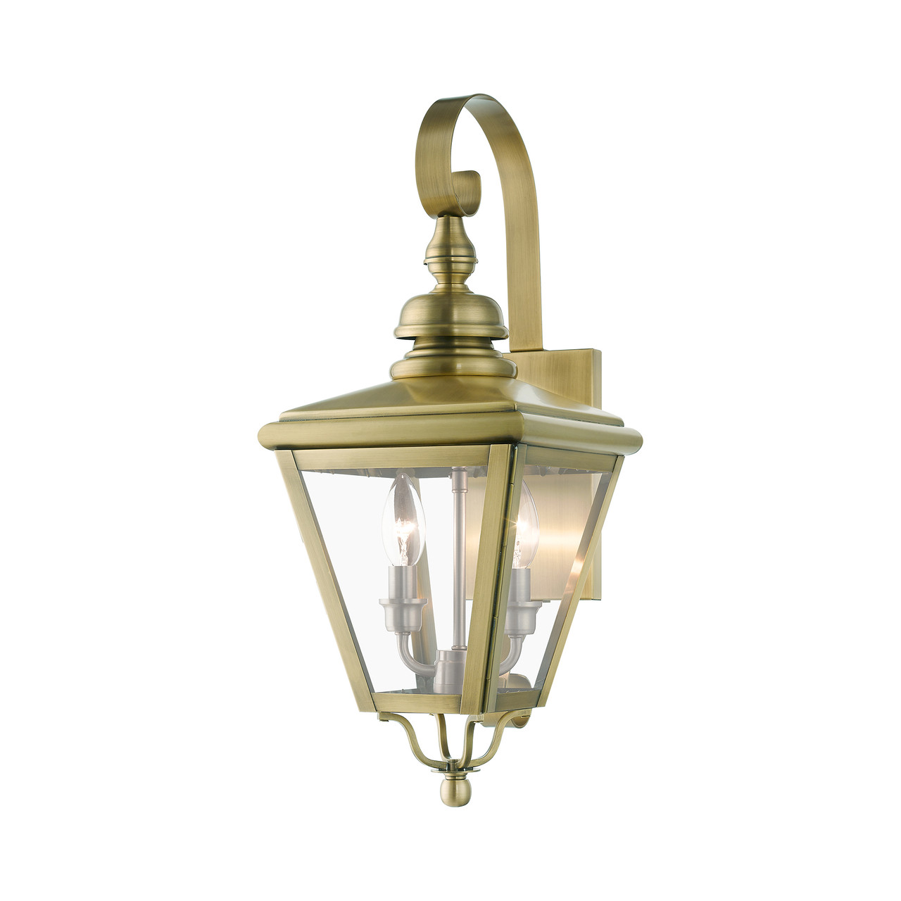 LIVEX LIGHTING 27372-01 2 Light Antique Brass Outdoor Medium Wall Lantern with Brushed Nickel Finish Cluster