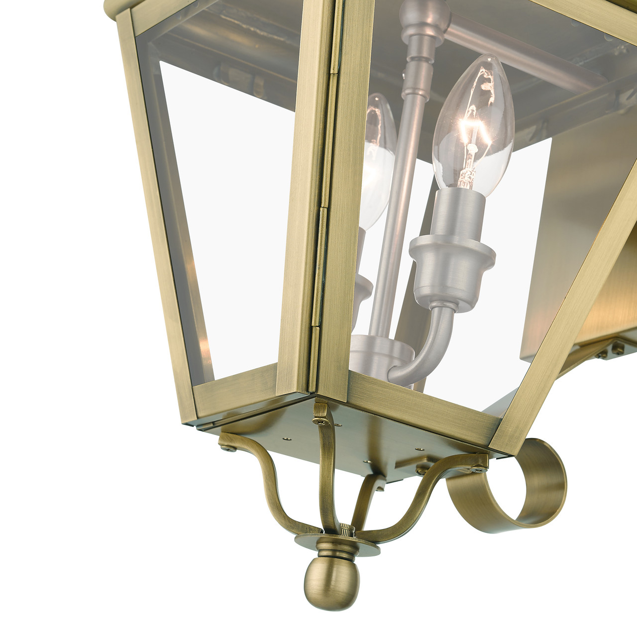 LIVEX LIGHTING 27372-01 2 Light Antique Brass Outdoor Medium Wall Lantern with Brushed Nickel Finish Cluster