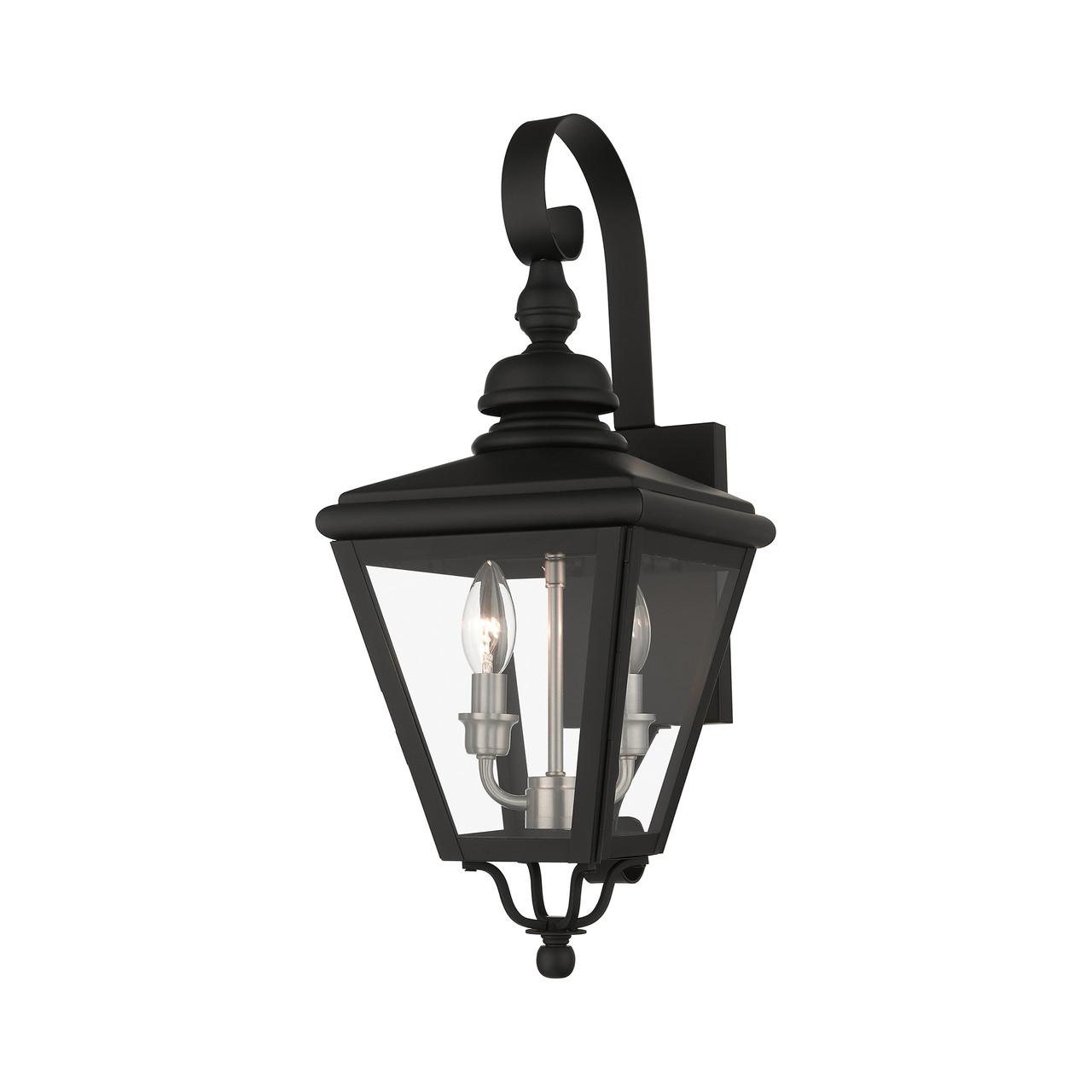 LIVEX LIGHTING 27372-04 2 Light Black Outdoor Medium Wall Lantern with Brushed Nickel Finish Cluster