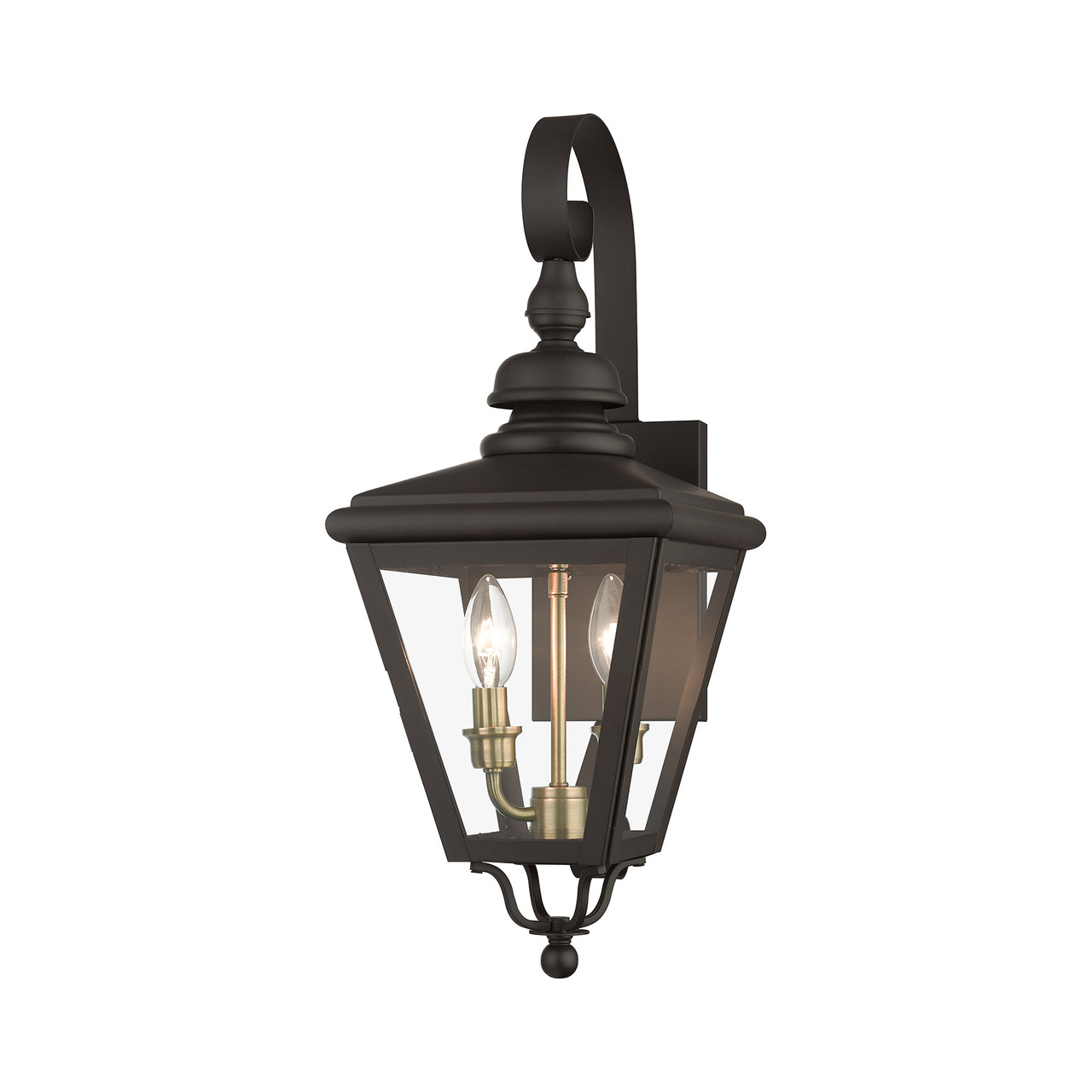 LIVEX LIGHTING 27372-07 2 Light Bronze Outdoor Medium Wall Lantern with Antique Brass Finish Cluster