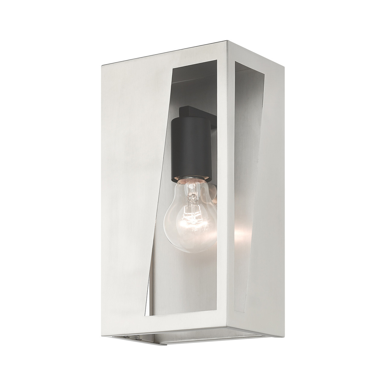 LIVEX LIGHTING 28932-91 1 Light Brushed Nickel Outdoor Medium ADA Wall Lantern with Black Finish Accents