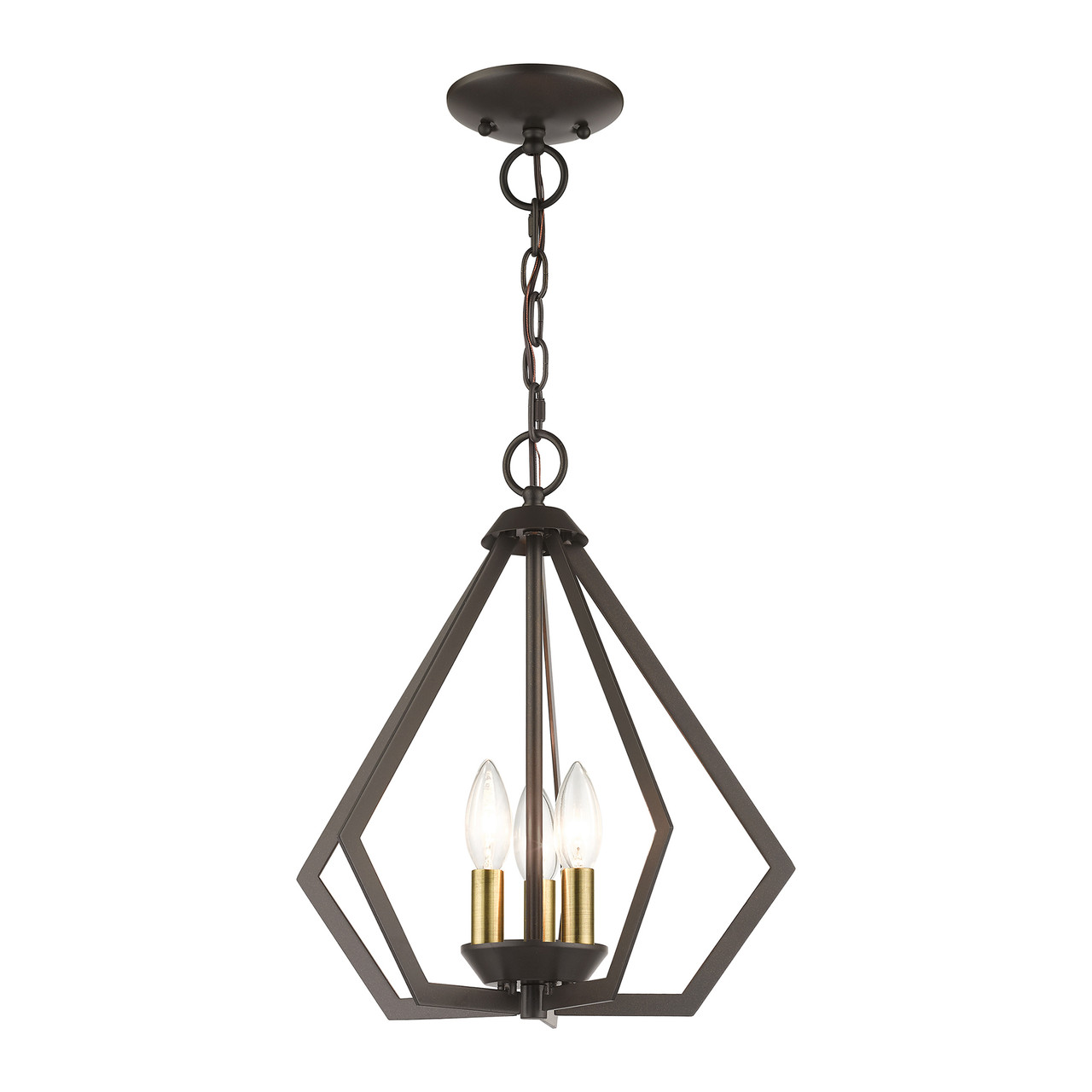 LIVEX LIGHTING 40923-92 3 Light English Bronze Semi-Flush / Small Pendant with Antique Brass Finish Accents