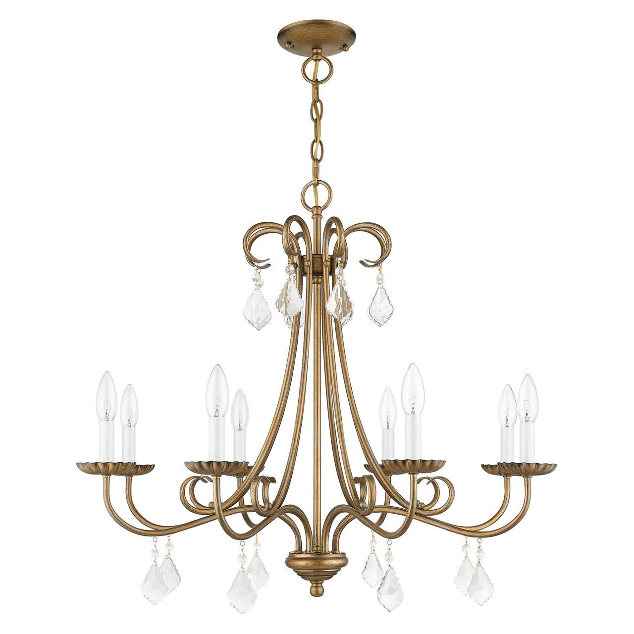 LIVEX LIGHTING 40878-48 8 Light Antique Gold Leaf Large Chandelier with Clear Crystals