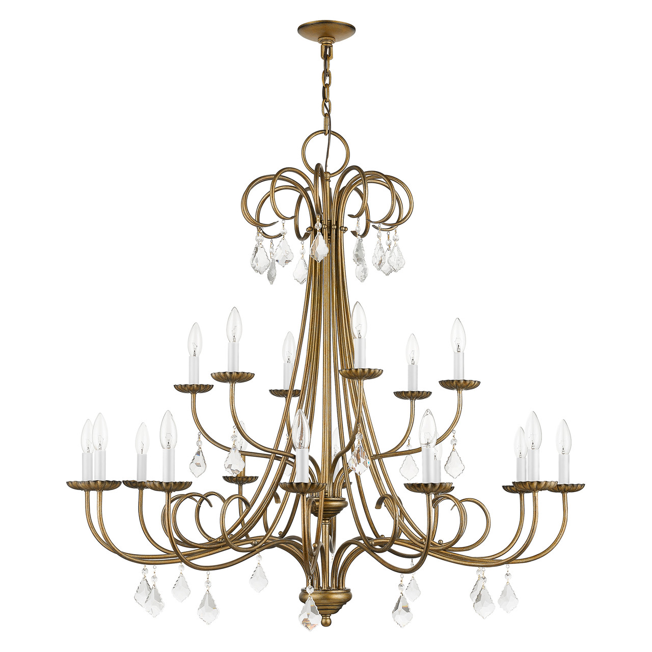 LIVEX LIGHTING 40870-48 18 Light Antique Gold Leaf Extra Large Chandelier with Clear Crystals