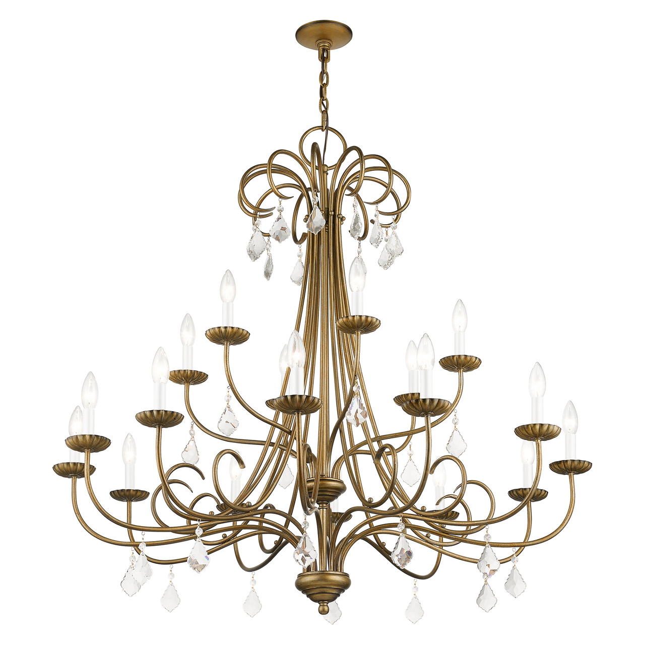 LIVEX LIGHTING 40870-48 18 Light Antique Gold Leaf Extra Large Chandelier with Clear Crystals