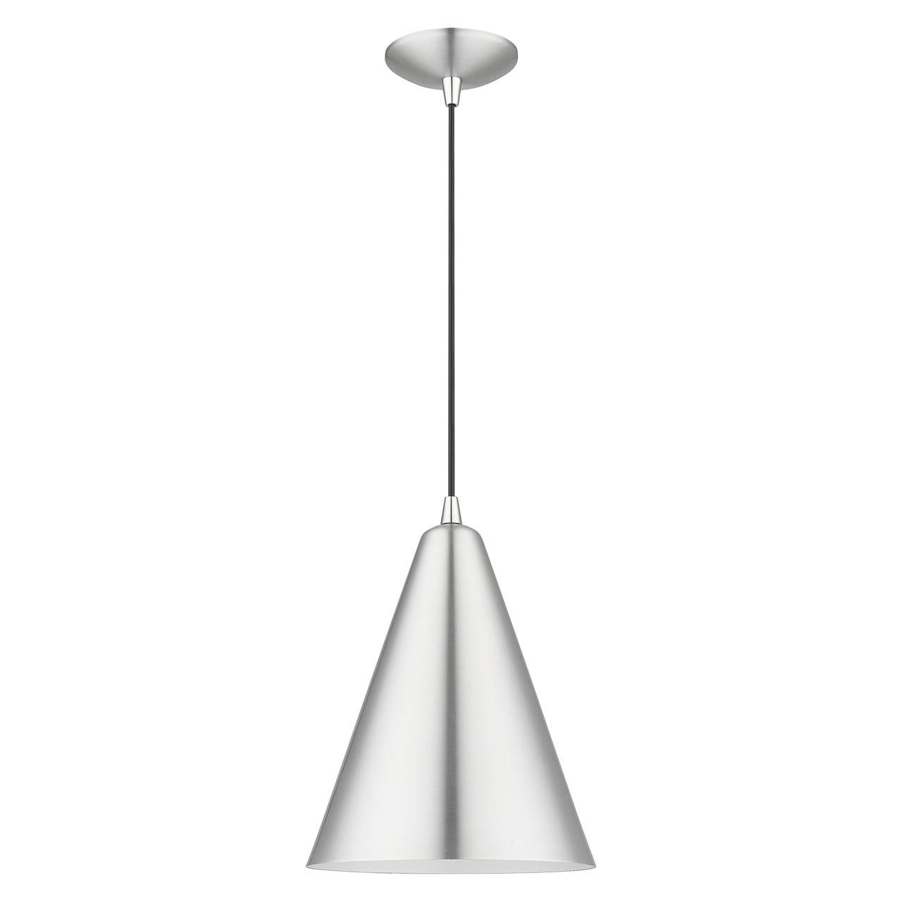 LIVEX LIGHTING 41492-66 1 Light Brushed Aluminum Cone Pendant with Polished Chrome Accents