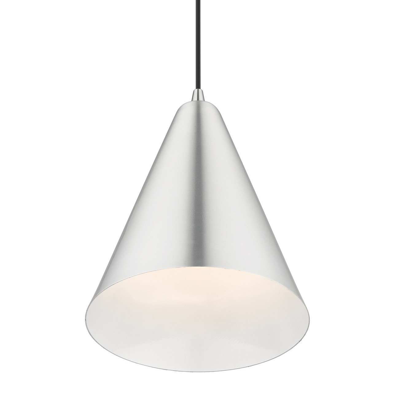 LIVEX LIGHTING 41492-66 1 Light Brushed Aluminum Cone Pendant with Polished Chrome Accents