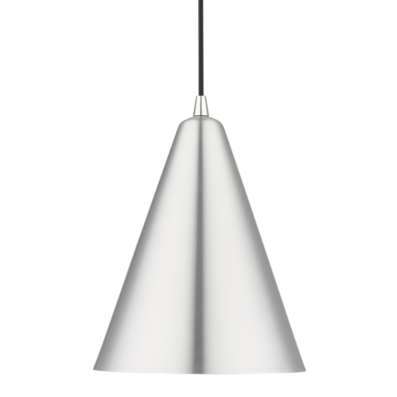 LIVEX LIGHTING 41492-66 1 Light Brushed Aluminum Cone Pendant with Polished Chrome Accents