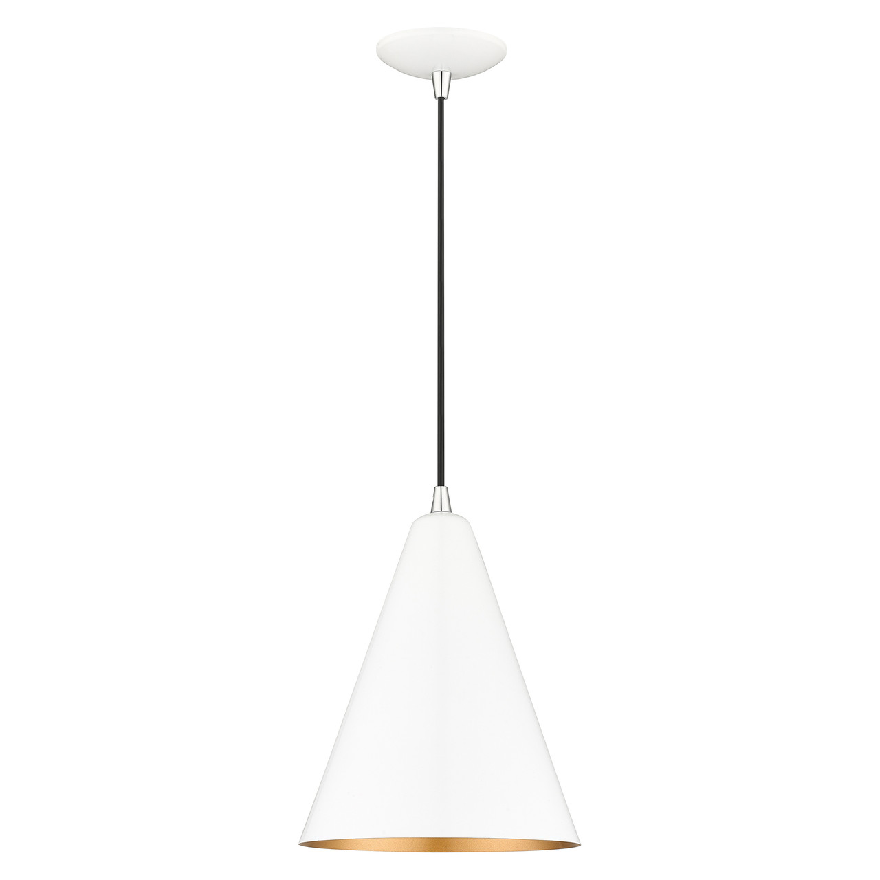 LIVEX LIGHTING 41492-69 1 Light Shiny White Cone Pendant with Polished Chrome Accents