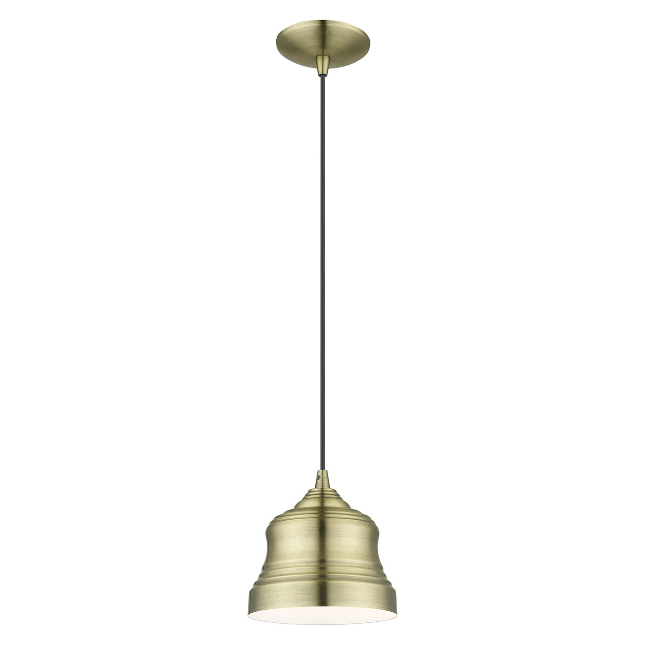 LIVEX LIGHTING 55901-01 1 Light Antique Brass Mini Bell Pendant with Shiny White Finish Inside