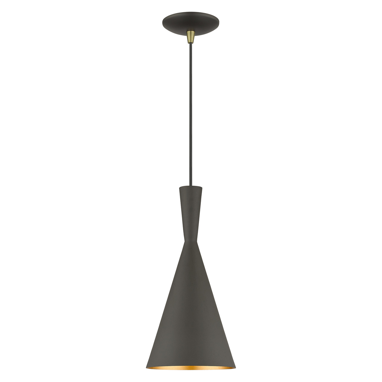 LIVEX LIGHTING 41185-07 1 Light Bronze Pendant with Antique Brass Finish Accents LIVEX LIGHTING 41185-07 1 Light Bronze Pendant with Antique Brass Finish Accents