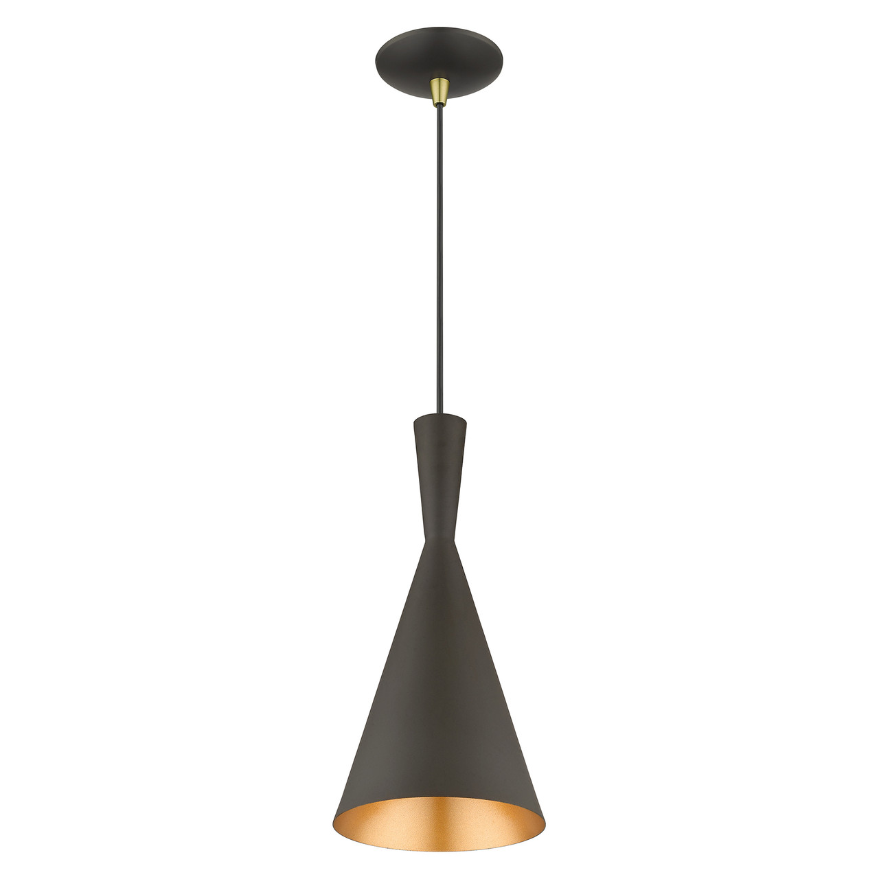 LIVEX LIGHTING 41185-07 1 Light Bronze Pendant with Antique Brass Finish Accents LIVEX LIGHTING 41185-07 1 Light Bronze Pendant with Antique Brass Finish Accents