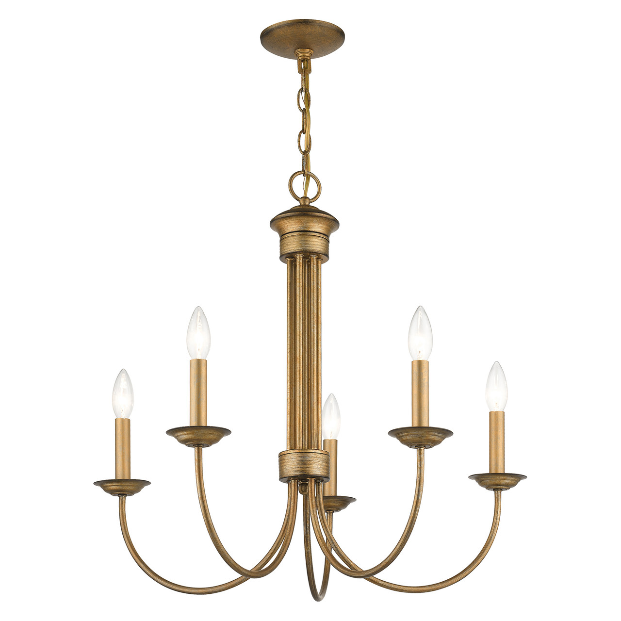 LIVEX LIGHTING 42685-48 5 Light Antique Gold Leaf Chandelier