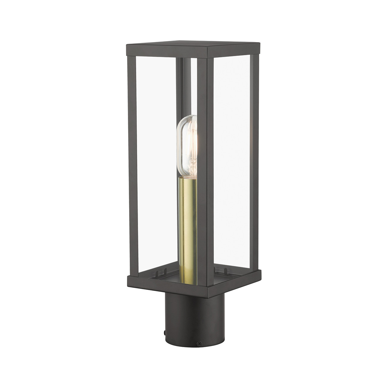 LIVEX LIGHTING 28034-07 1 Light Bronze Outdoor Post Top Lantern with Antique Gold Finish Accents