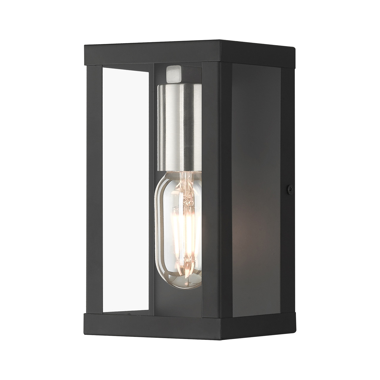 LIVEX LIGHTING 28031-04 1 Light Black Outdoor ADA Small Wall Lantern with Brushed Nickel Finish Accents