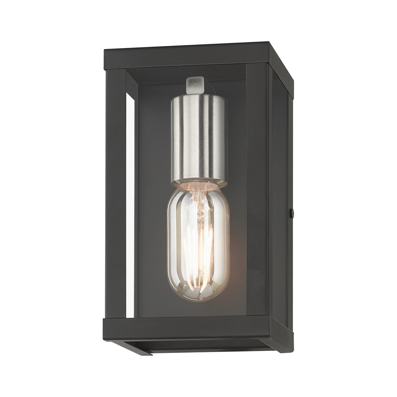 LIVEX LIGHTING 28031-04 1 Light Black Outdoor ADA Small Wall Lantern with Brushed Nickel Finish Accents