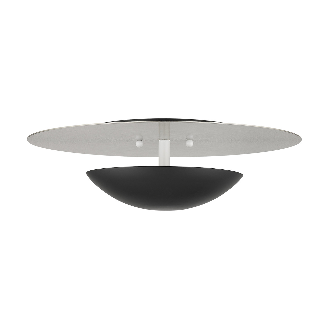LIVEX LIGHTING 56570-04 2 Light Black Large Semi-Flush/ Wall Sconce with Brushed Nickel Reflector Backplate