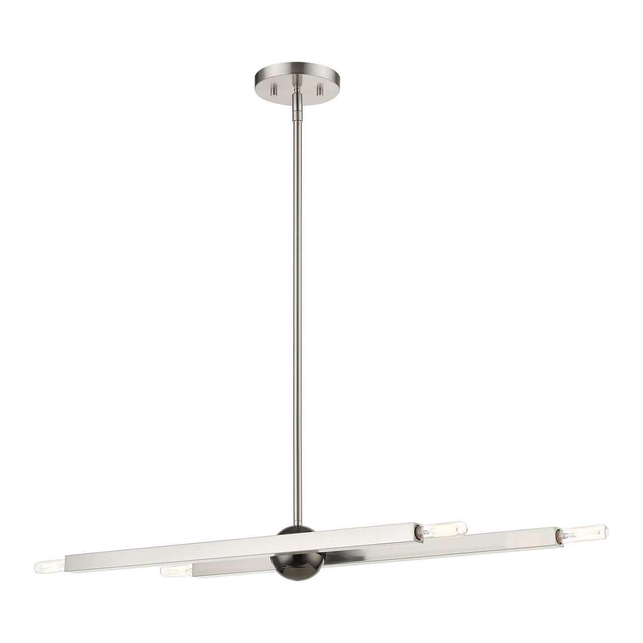 LIVEX LIGHTING 46983-91 4 Light Brushed Nickel Linear Chandelier with Black Chrome Finish Accent