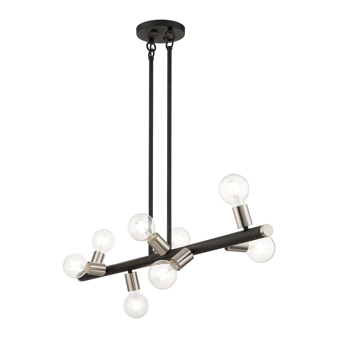 LIVEX LIGHTING 45868-04 8 Light Black Large Chandelier with Brushed Nickel Accents