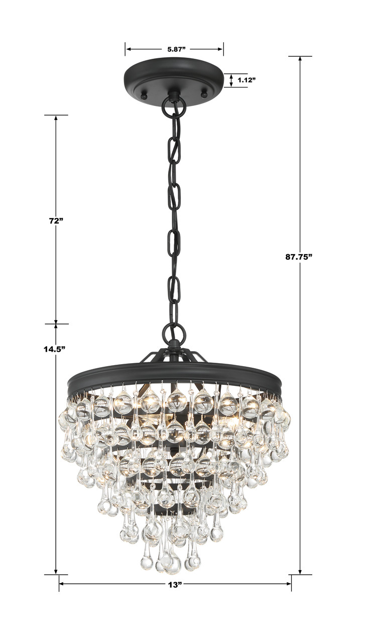 CRYSTORAMA 130-MK Calypso 3 Light Matte Black Mini Chandelier CRYSTORAMA 130-MK Calypso 3 Light Matte Black Mini Chandelier