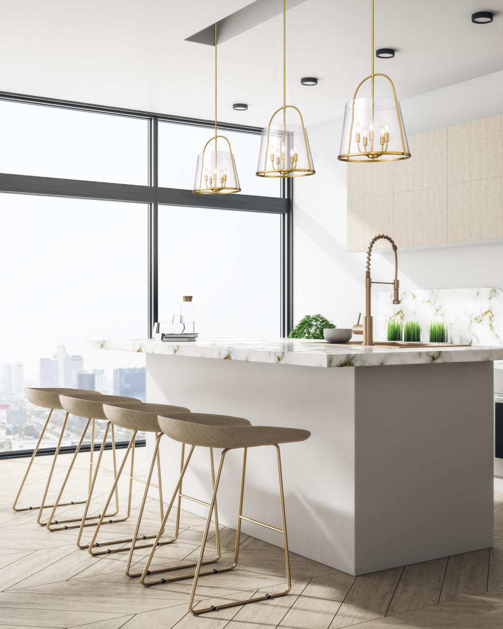 Z-LITE 3041P18-MGLD 5-Light Pendant, Modern Gold