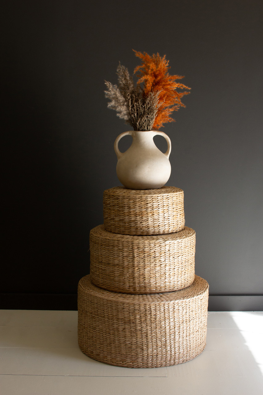KALALOU CCH1238 SET OF THREE ROUND NATURAL SEAGRASS STOOLS