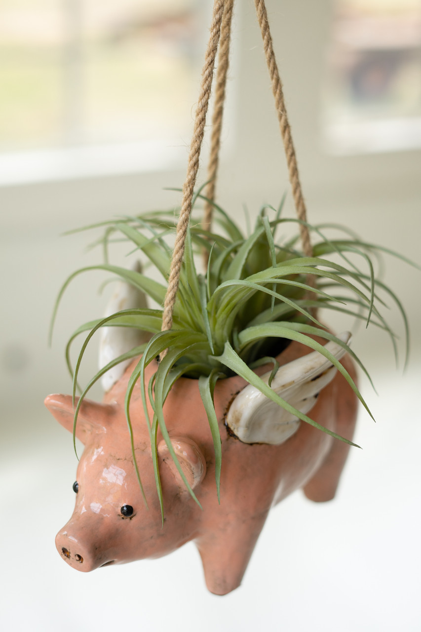 KALALOU CDV2243 CERAMIC HANGING FLYING PIG PLANTER