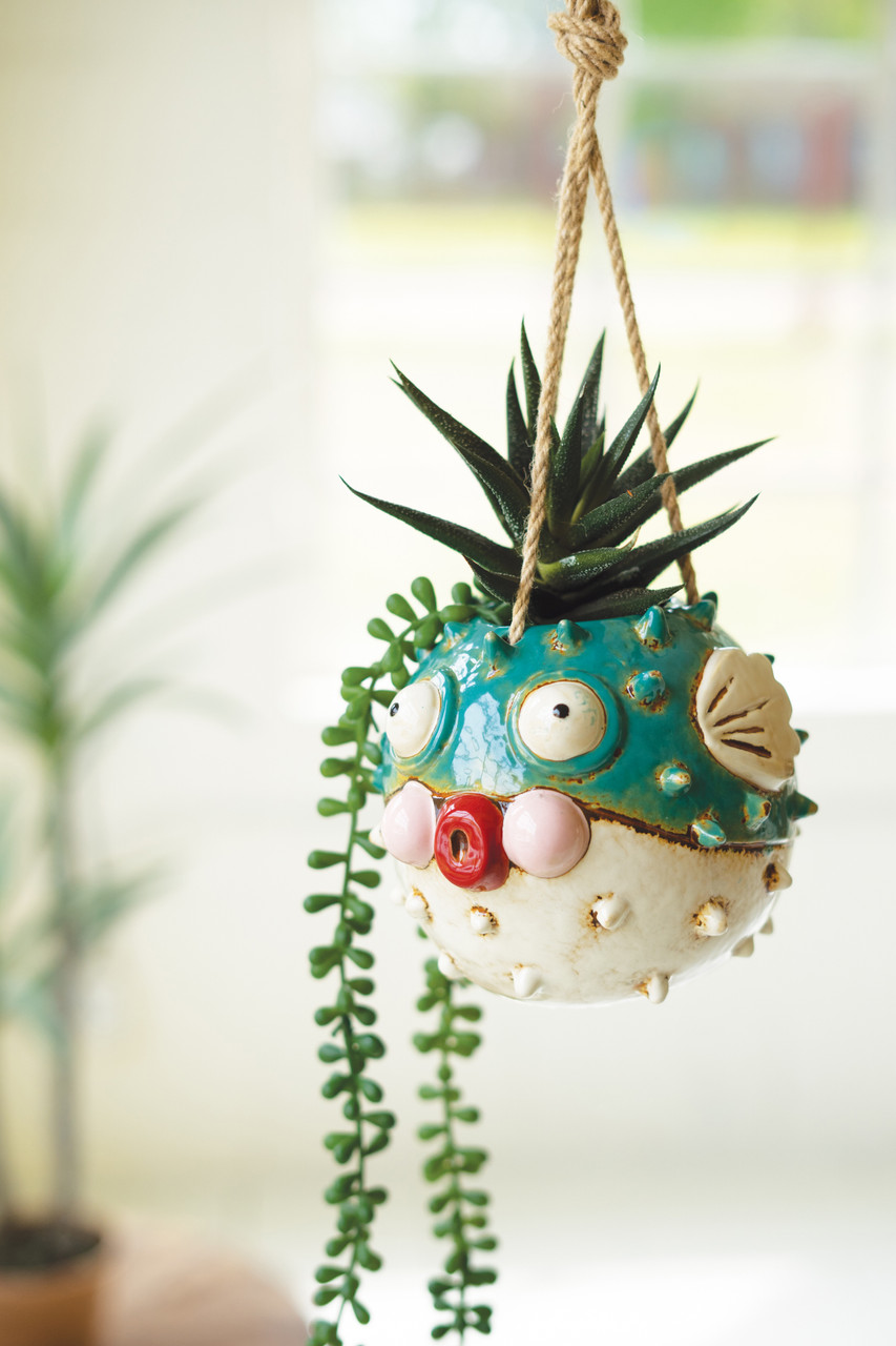KALALOU CDV2246 CERAMIC HANGING BLOWFISH PLANTER
