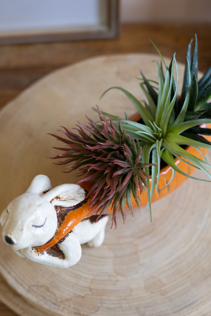 KALALOU CDV2270 CERAMIC RABBIT PULLING A CARROT PLANTER