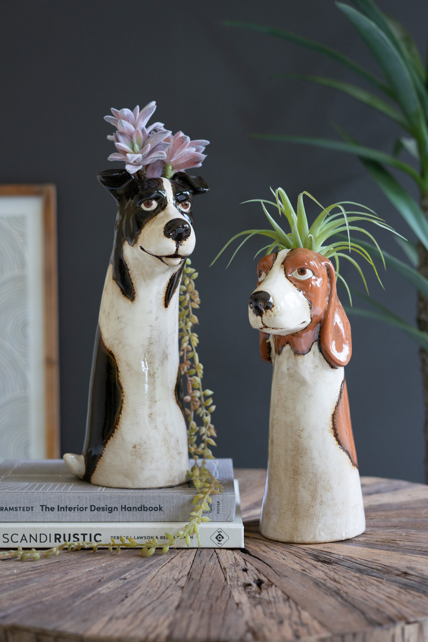 KALALOU CDV2272 SET OF TWO CERAMIC DOG PLANTERS