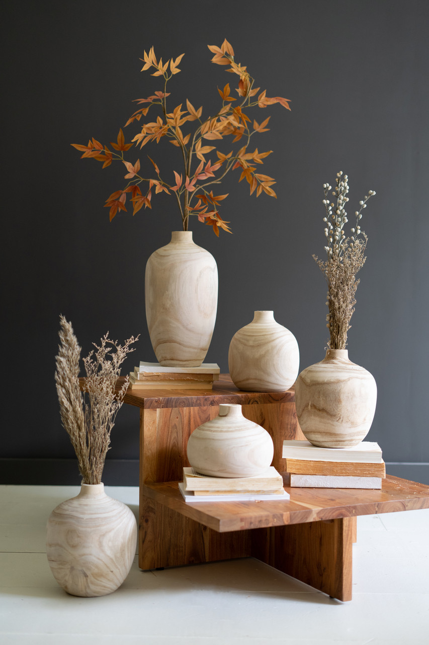 Kalalou Carved Wooden Bulb Vase - Thumbnail 3