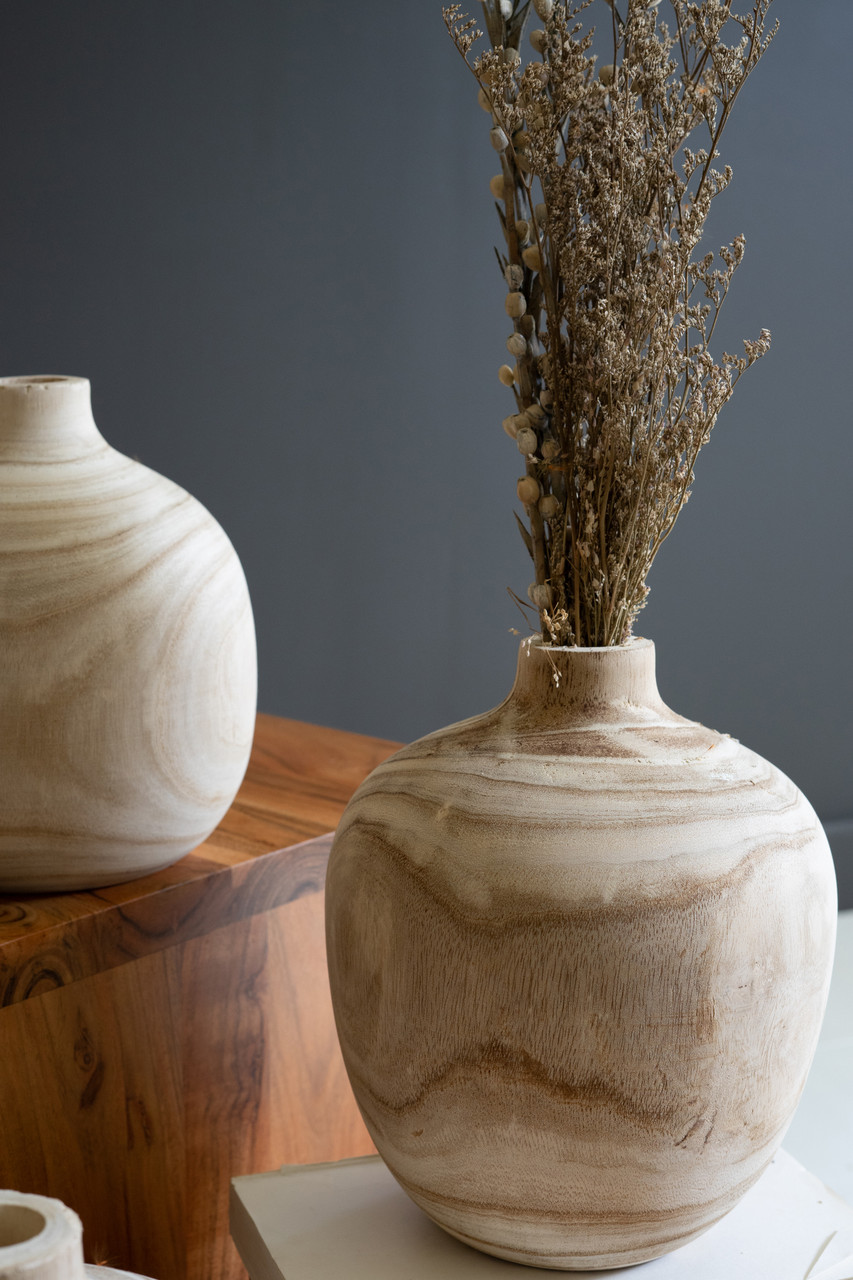 Kalalou Carved Wooden Bulb Vase - Thumbnail 4