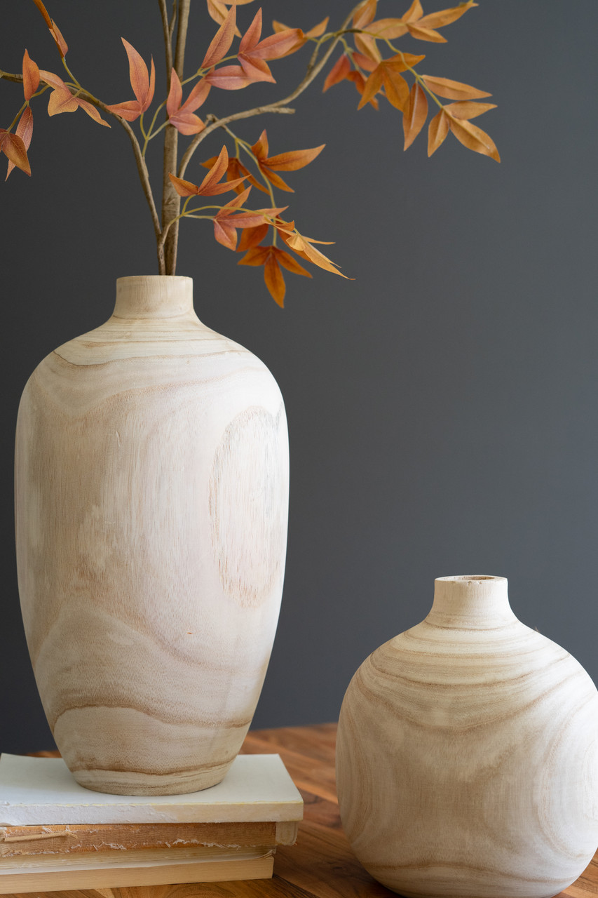Kalalou Carved Wooden Bulb Vase - Thumbnail 4