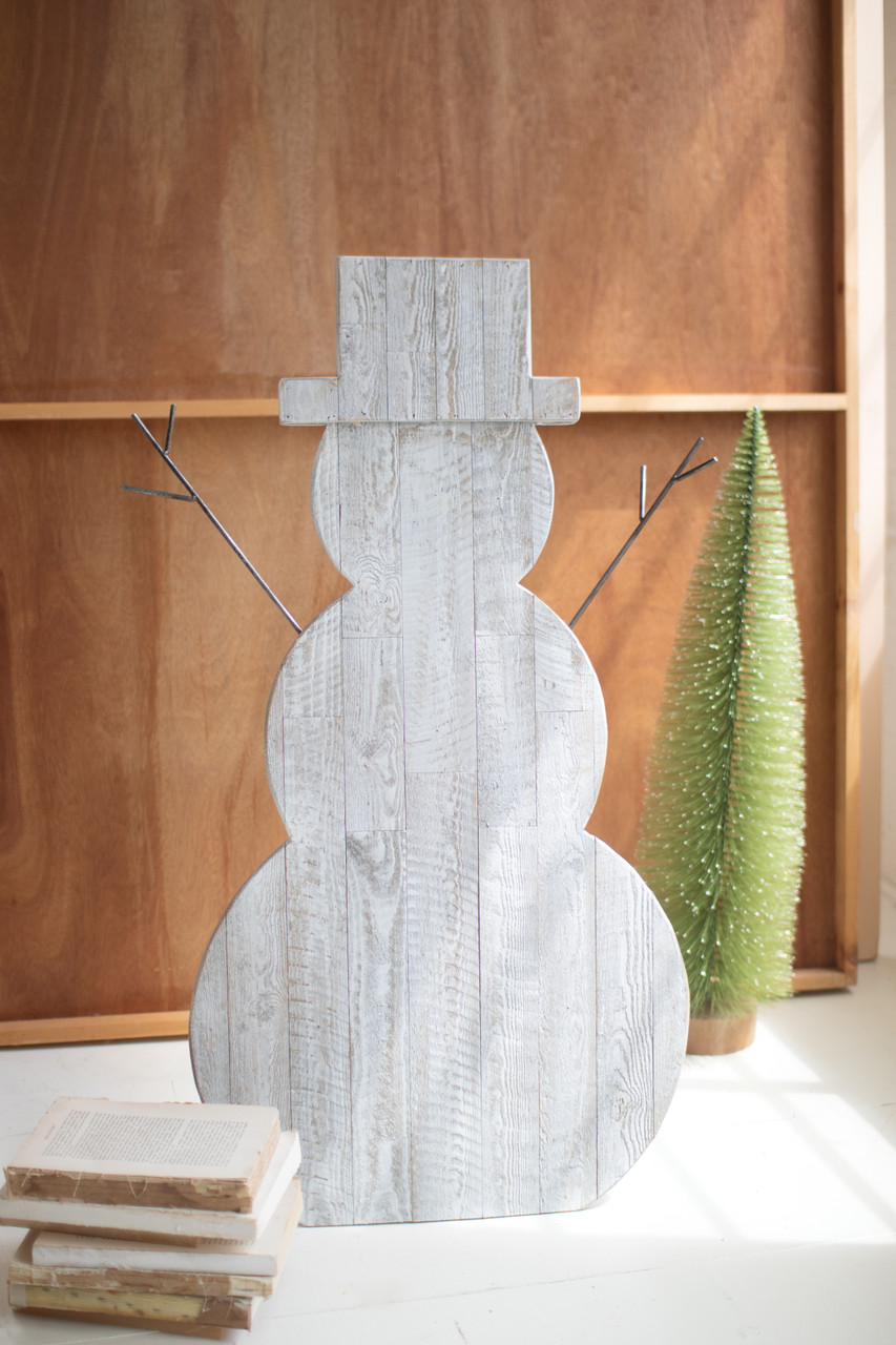 KALALOU CGU2532 RECYCLED WOODEN SNOWMAN WITH STAND