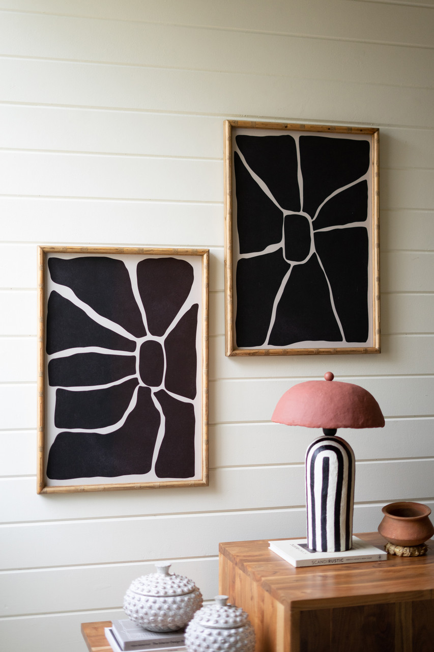 KALALOU CHH1504 SET OF TWO BLACK & WHITE FRAMED ABSTRACT PRINTS UNDER GLASS