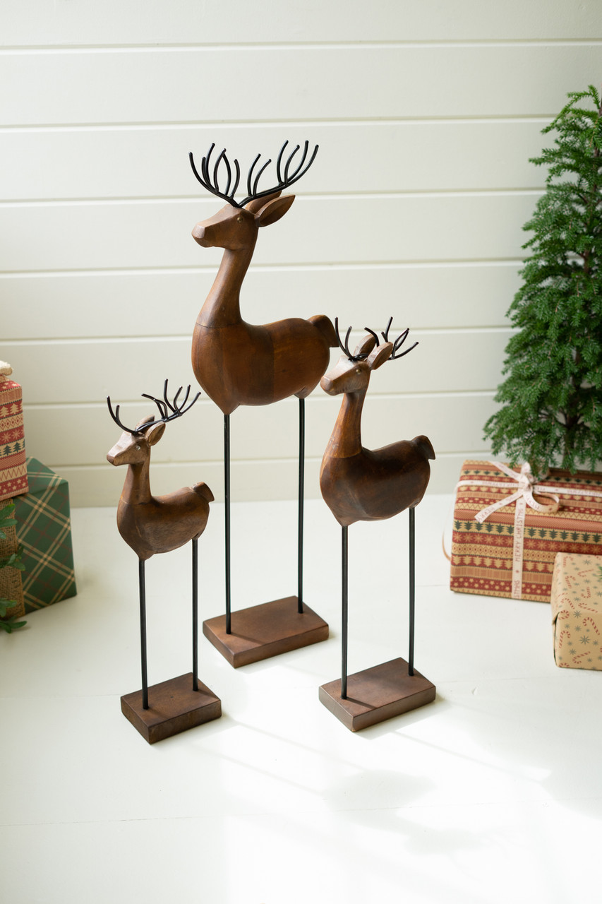 Kalalou Carved Wood and Iron Reindeer