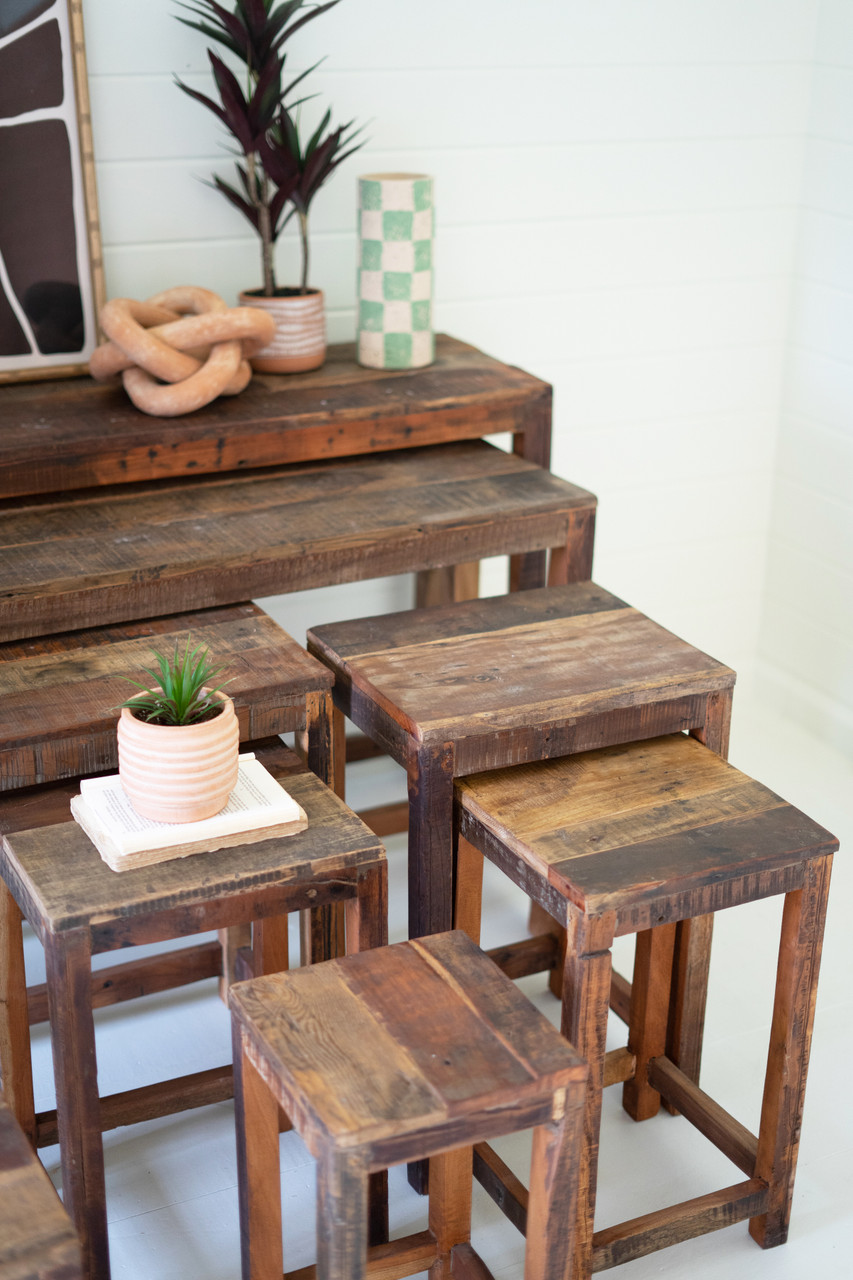 KALALOU NMCC1333 SET OF NINE RECYCLED WOOD DISPLAY TABLES