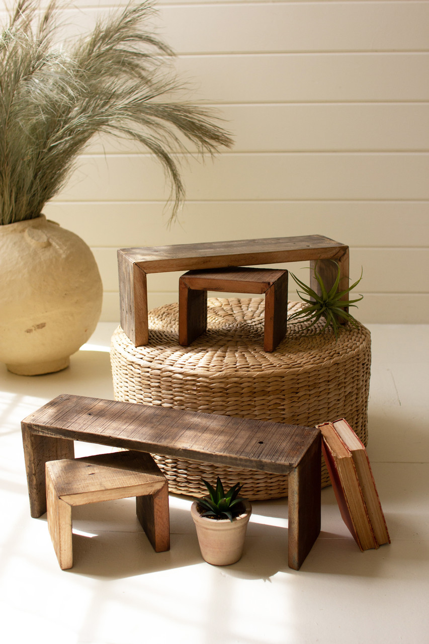 KALALOU NMCC1336 SET OF FOUR RECYCLED WOOD NESTING RECTANGLE RISERS